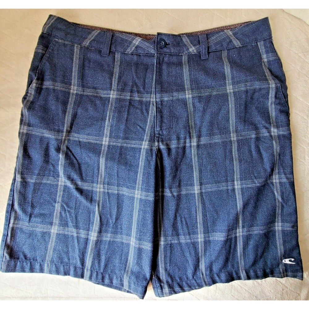 O'Neill Mens 38 Plaid Shorts Navy Blue Surf Skate Walkshorts Y2K Style
